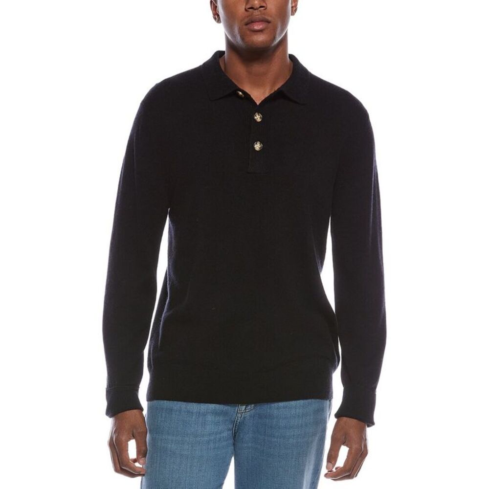 Kier + J Mens  Mixed Stitch Wool & Cashmere-Blend Polo Sweater, Black